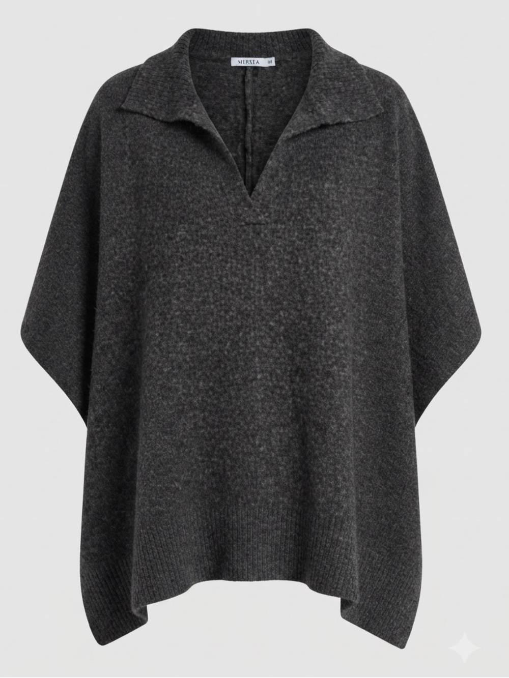 MerSea Charcoal Cambridge Collar Poncho Oversized Knit Polo Cape Sweater OS
